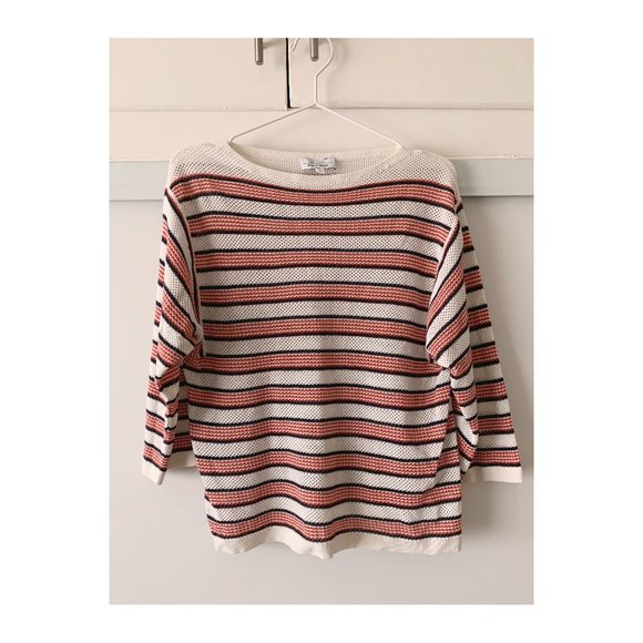 & OTHER STORIES red, navy and white striped open knit sweater, Size Small - Picture 1 of 3